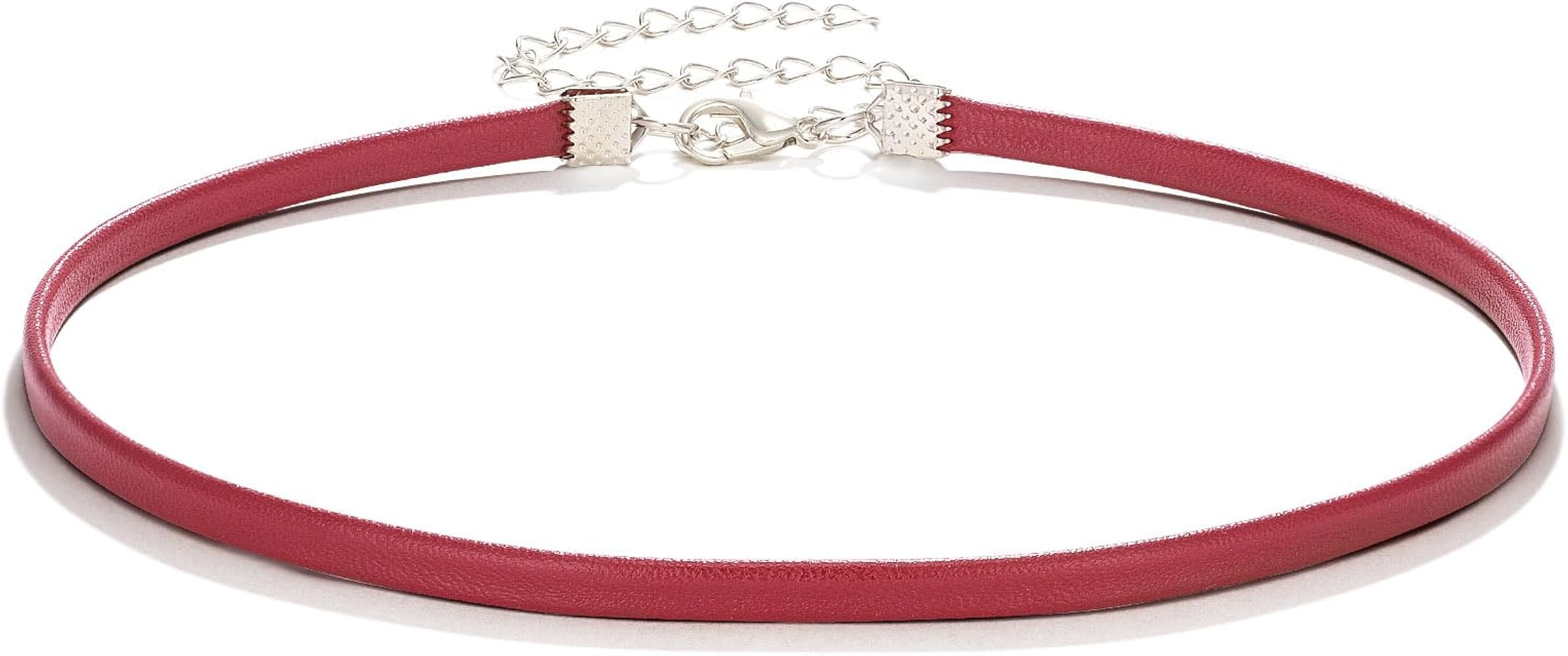 Wine Red Leather Choker Necklace for Women - Adjustable 4mm Elegant Thin Collar Band for Hallowee... | Amazon (US)