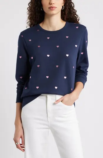 Caslon® Foil Heart Print Sweatshirt | Nordstrom | Nordstrom