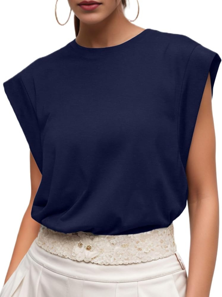 GRECERELLE Women 2026 Cap Sleeve Tops Summer Casual Tee Shirt Loose Crew Neck Basic Tank Trendy W... | Amazon (US)