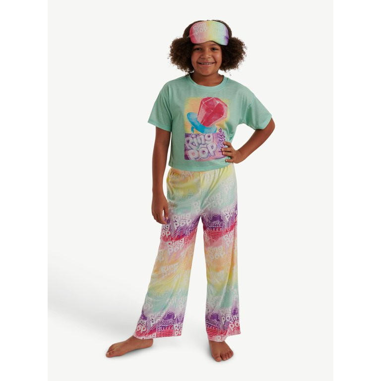 Justice x Ring Pop Girls Short Sleeve Top and Pant Pajama Set with Eyemask, 3-piece, Sizes 5-18 | Walmart (US)