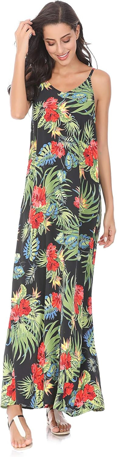 LONGLING Women's Bohemian Round-Necked Long Sleeved Casual Holiday Dress with Pockets | Amazon (US)