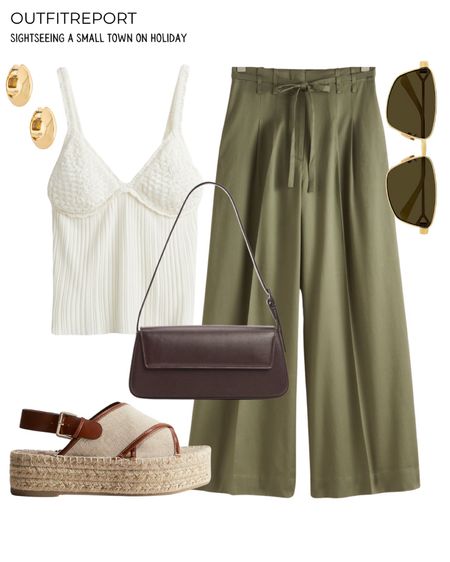 Spring outfit in sandals green trousers white top 

#LTKitbag #LTKstyletip #LTKshoecrush