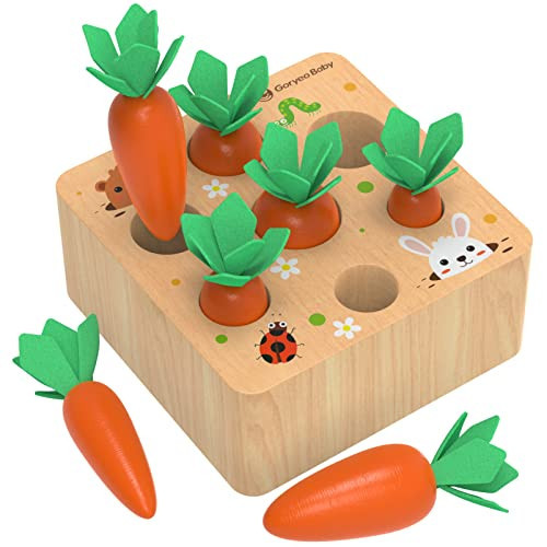 KMTJT Montessori Toys for Babies 6-12 Months, Carrot Harvest Game Wooden Toy for 1 2 3 Year Old Baby Boys and Girls, Educational Learning Shape Sorting Matching Gifts | Amazon (US)