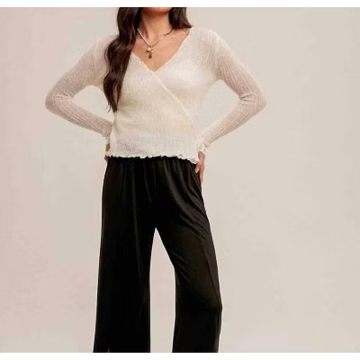 Women's Pointelle Tie Waist Sweater - Hem & Thread L | Target