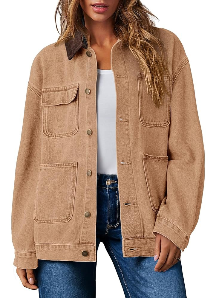Dokotoo Denim Jackets for Women Casual Long Sleeve Oversized Jean Jacket Fall Clothes 2025 | Amazon (US)