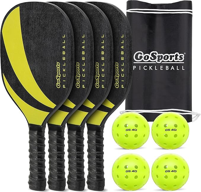 GoSports Pickleball Sets - Classic, Retro, Steel Blue, or Yellow - Includes 4 Paddles, 4 Regulati... | Amazon (US)