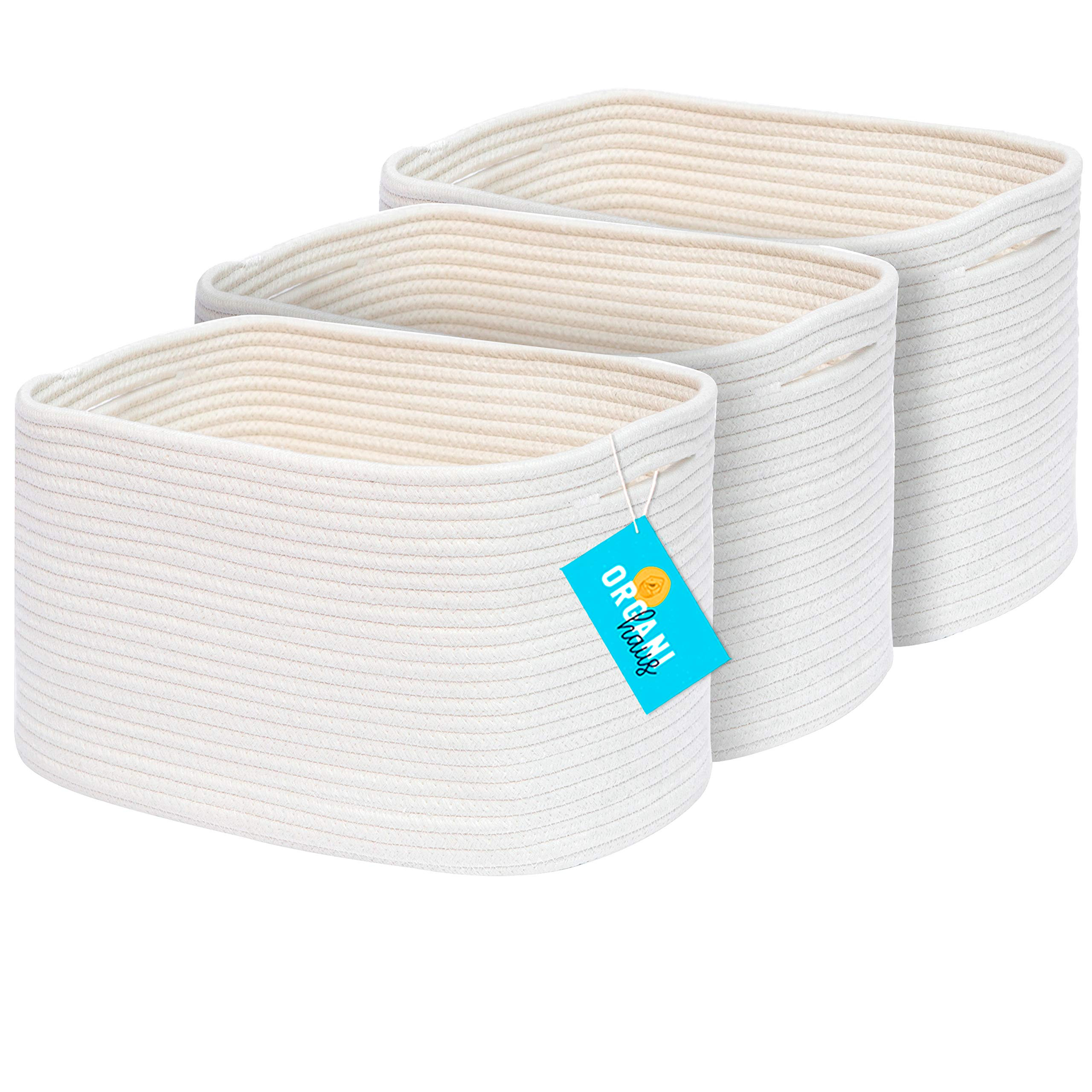 OrganiHaus White Storage Basket for Closet 3-Pack | Woven Baskets for Organizing | Cotton Rope Stora | Amazon (US)