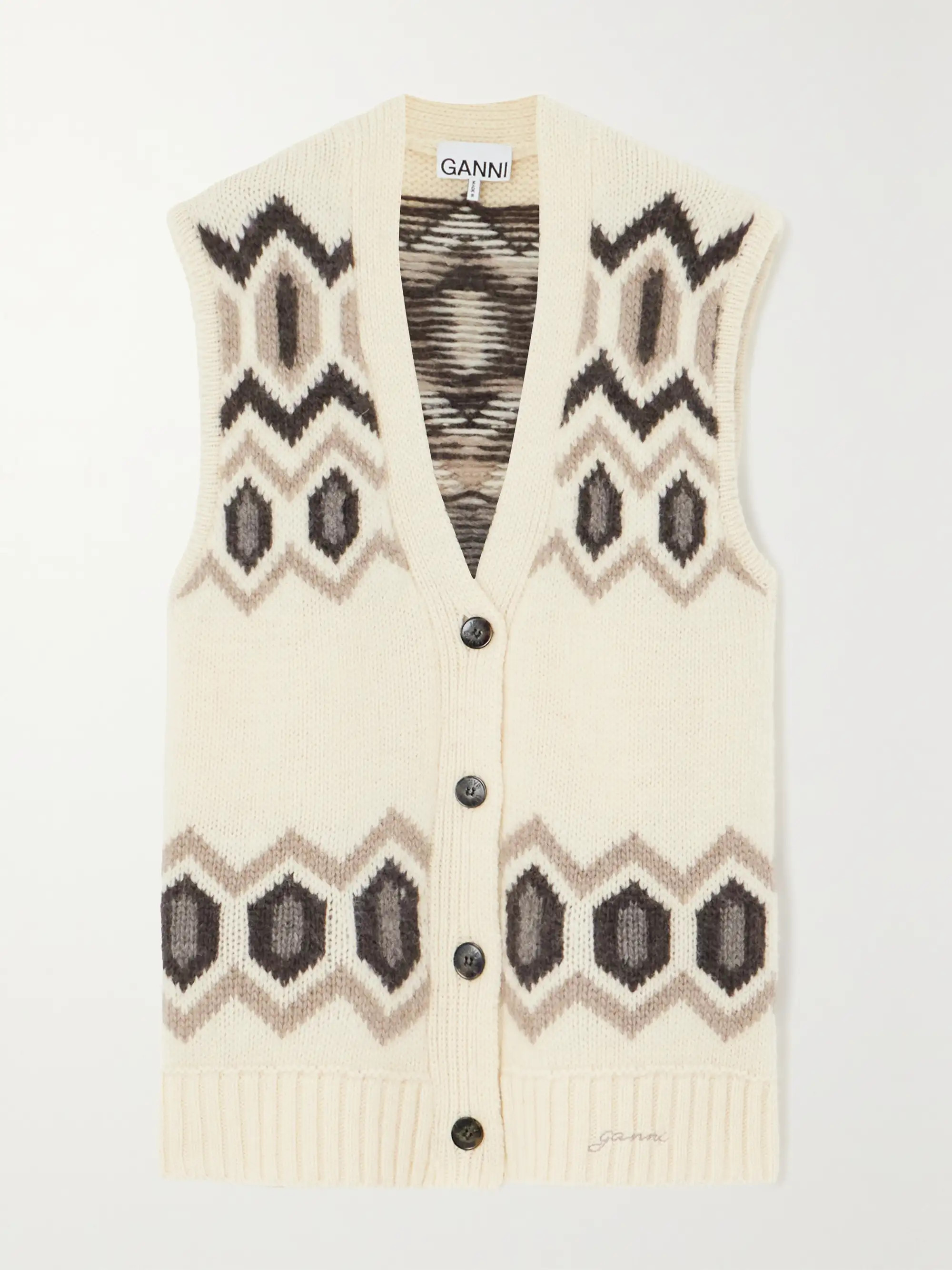 GANNI Oversized embroidered intarsia-knit organic wool vest | NET-A-PORTER | NET-A-PORTER (UK & EU)