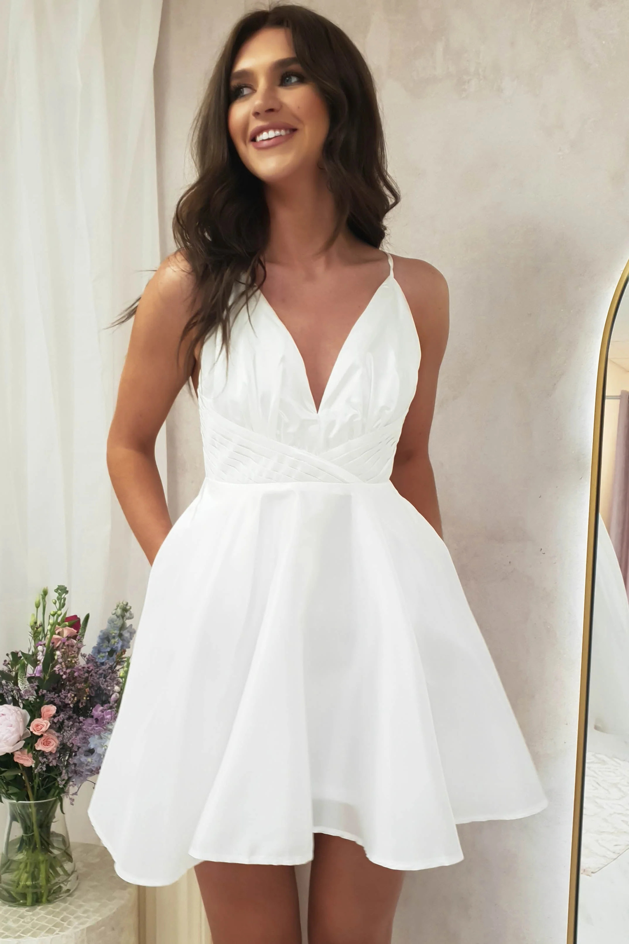 Pasha Satin Mini Dress | Ivory | Oh Hello Clothing