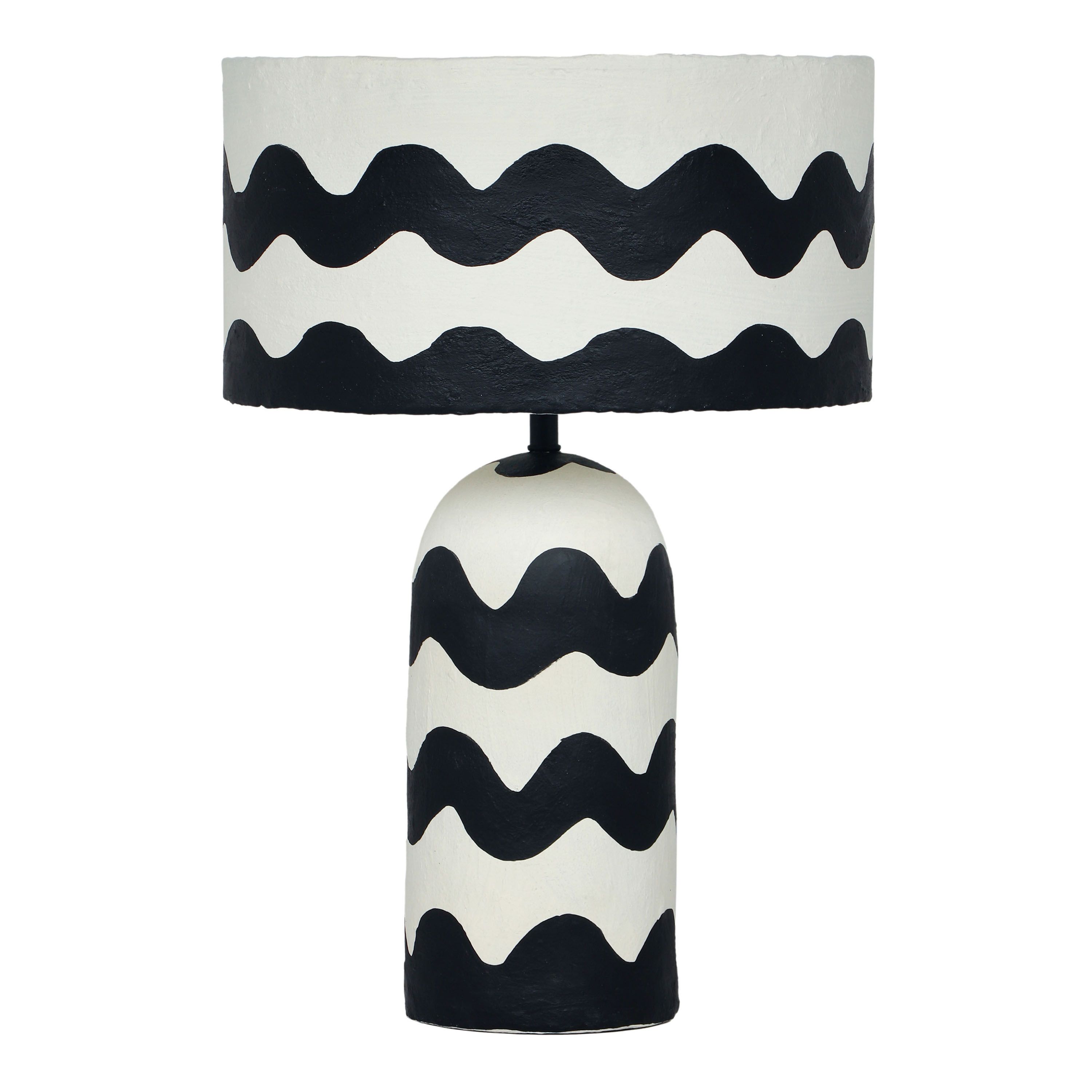 Doric Black and White Wavy Zigzag Stripe Table Lamp | World Market