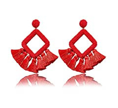 Beaded Tassel Earrings - Handmade Bohemian Beaded Earrings Stud Dangle Earrings for Women Trendy ... | Amazon (US)