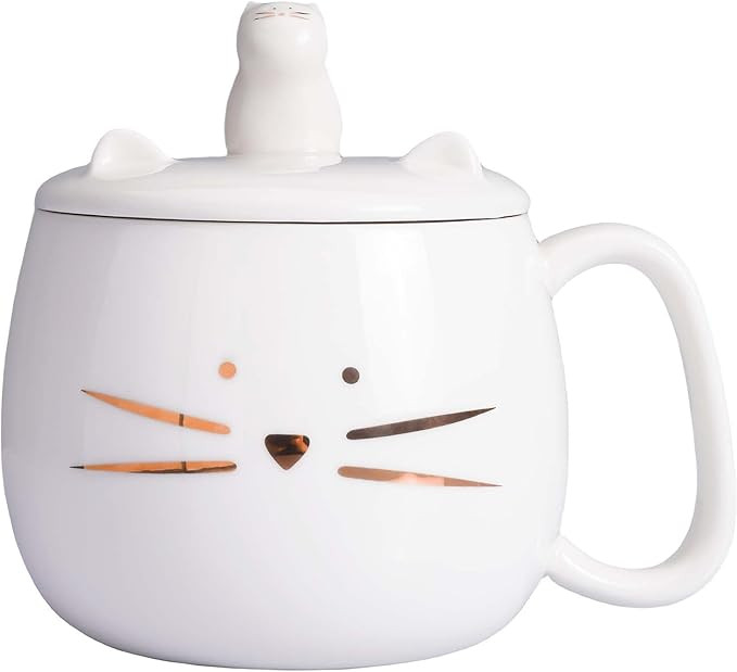 Koolkatkoo Unique Cat Coffee Mug with Lid for Cat Lover Cute Ceramic Tea Mugs with Holder for Cel... | Amazon (US)