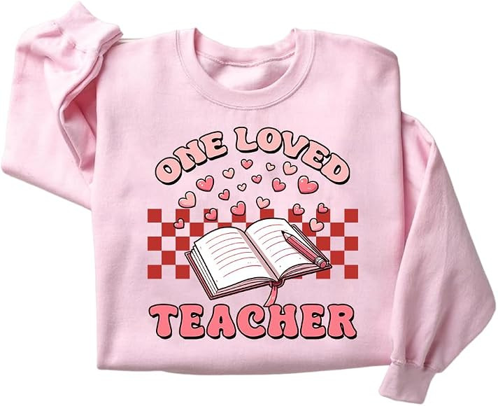 FAITHWALLART Teacher Valentine Sweatshirt, Women's Valentines Day Sweatshirt, Retro Heart Sweatsh... | Amazon (US)