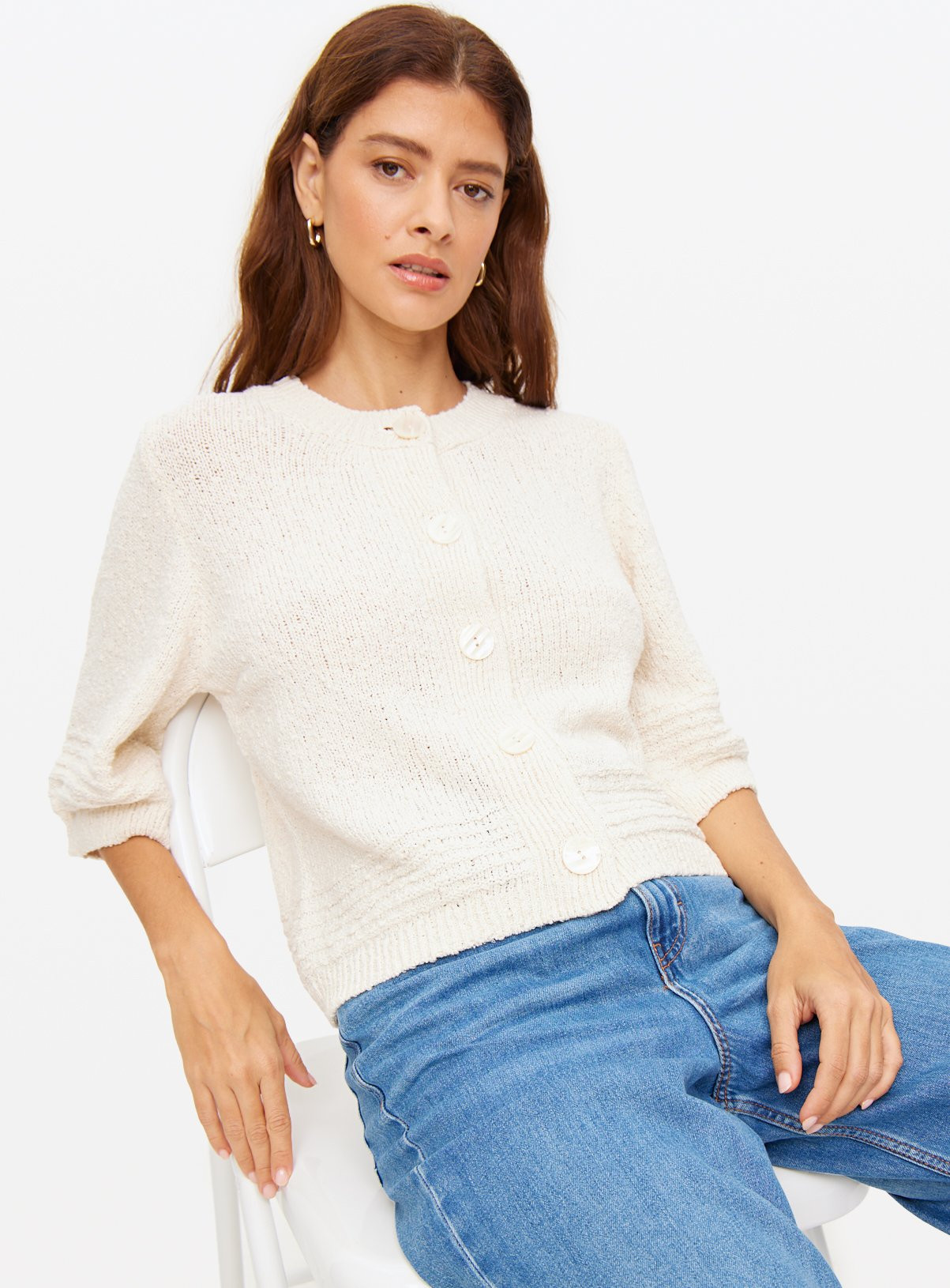 Cream Boucle Knitted Boxy Cardigan | Tu Clothing