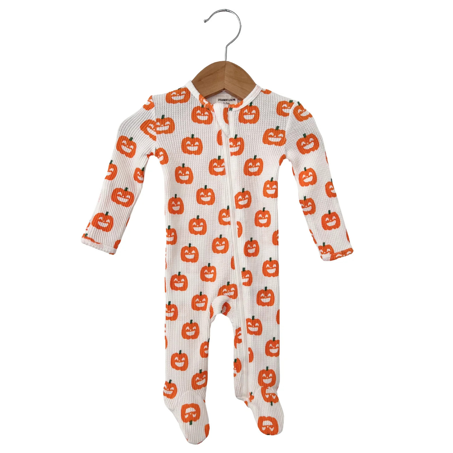 Organic Waffle Basic Zip Footie, Jack-O-Lantern | SpearmintLOVE
