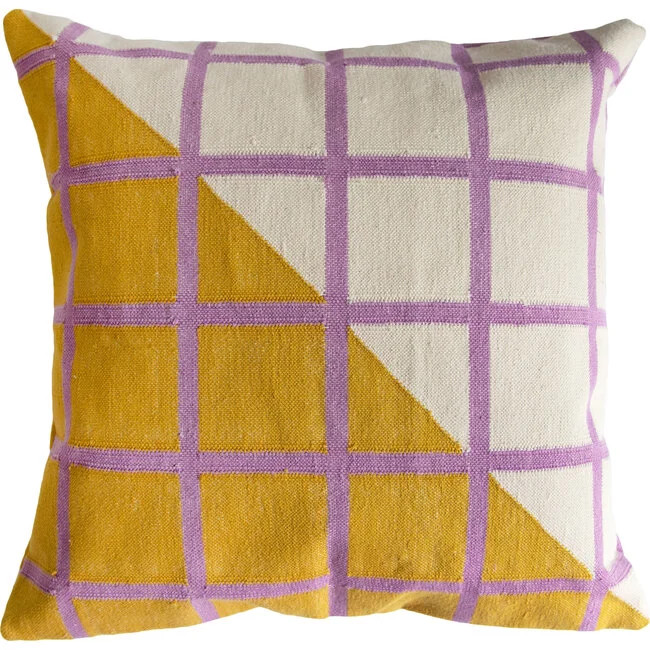Reversible Pillow Cover, Lilac/Marigold Grid | Maisonette