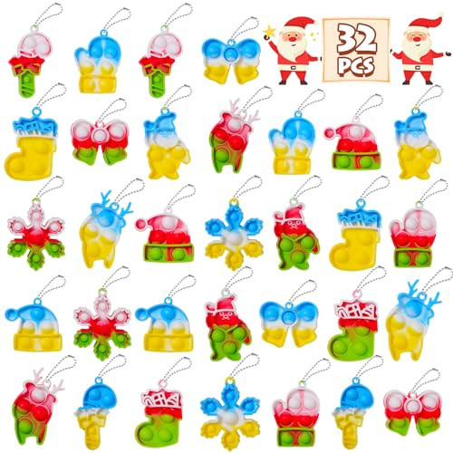 FIDWOD Christmas Party Favors for Kids: Mini Pop Keychain Toys Pack - Bubble Sensory Stocking Stuffers for Boys & Girls - Stress Relief Classroom Supplies Prizes Gifts - Goodie Bags Box（32PCS | Amazon (US)