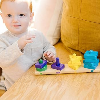 Melissa & Doug Stack and Sort Board - Wooden Educational Toy for age 2+ years With 15 Solid Wood ... | Amazon (US)