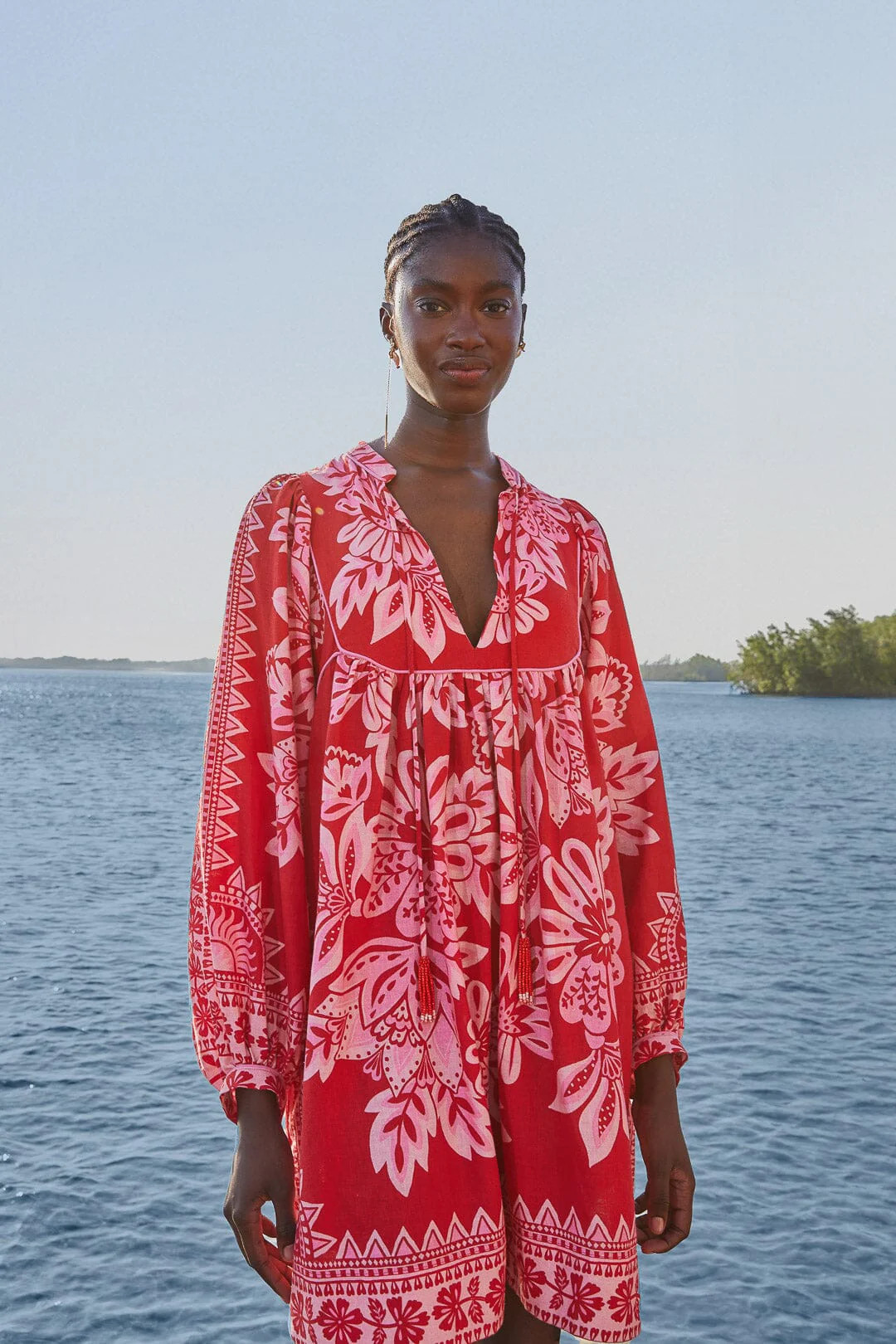 Flora Tapestry Red Long Sleeve Mini Dress | FarmRio (US)