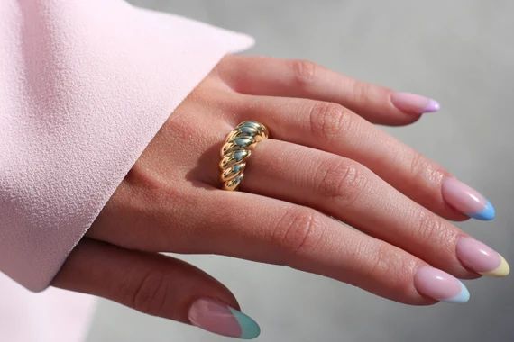 Croissant Signet Ring in Gold | Minimalist Dome Ring | Chunky Ring | Twist Ring | Pinky Ring | Br... | Etsy (US)