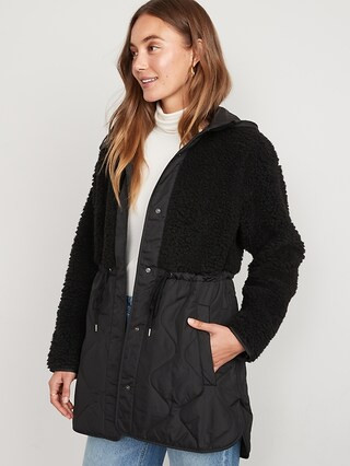 Hooded Sherpa Quilted Hybrid Coat for Women | Old Navy (US)
