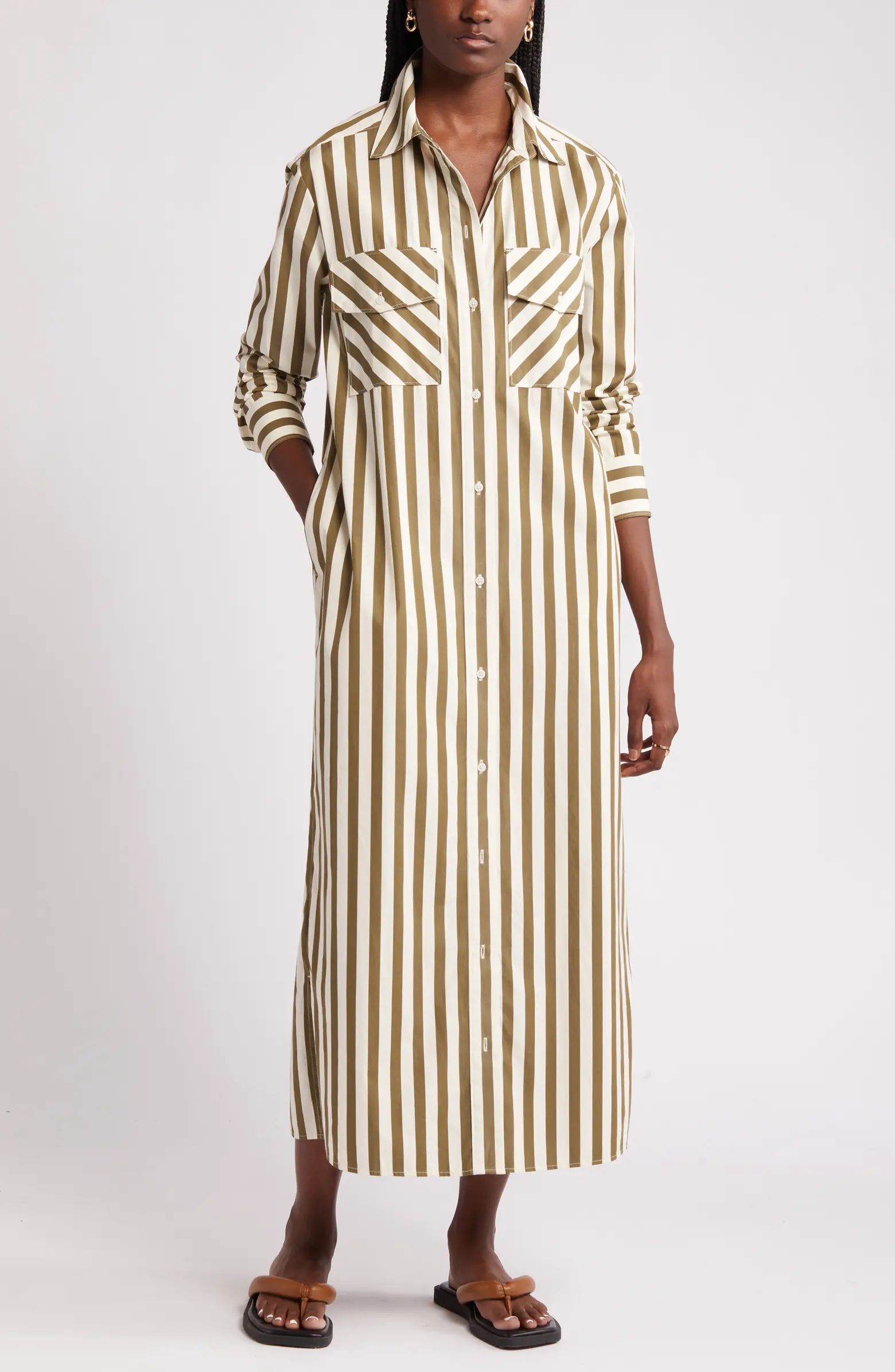 Stripe Two Pocket Long Sleeve Shirtdress | Nordstrom
