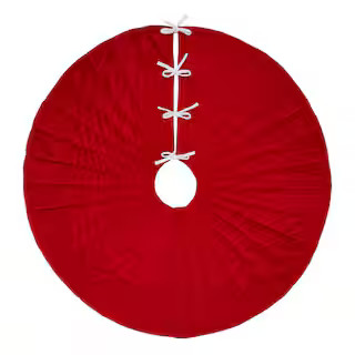 VHC BRANDS 48 in. Red Velvet Quilted Christmas Tree Skirt with White Bow Ties 89904 - The Home De... | The Home Depot