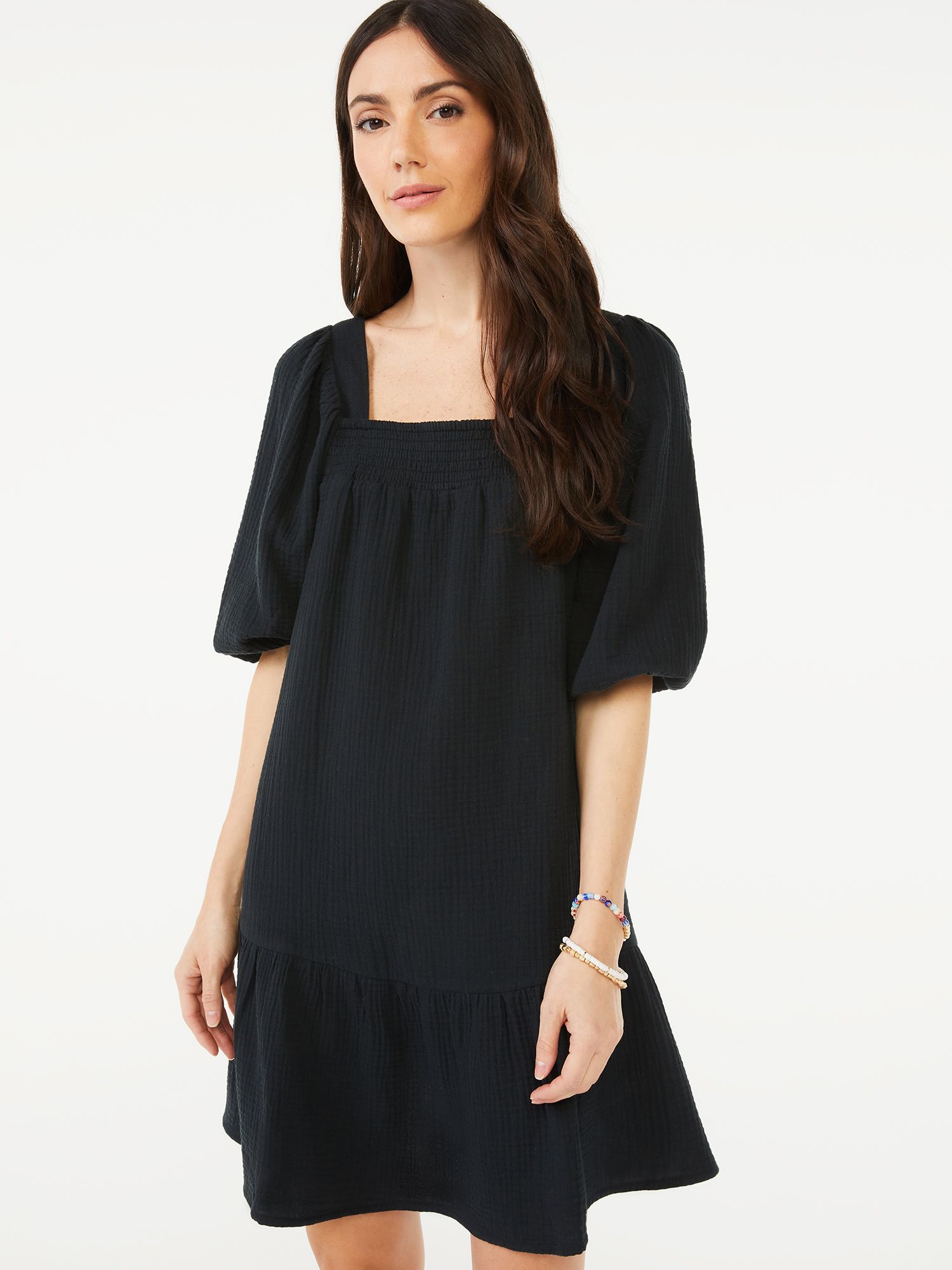 Scoop Women's A-Line Short Dress with Puff Sleeves | Walmart (US)