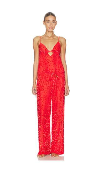 SKIMS Sheer Velvet Burnout Cami & Pant Set in Red. - size XXL | Revolve Clothing (Global)