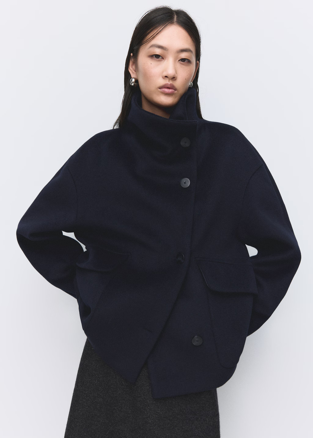 Wool funnel-neck coat | MANGO (UK)