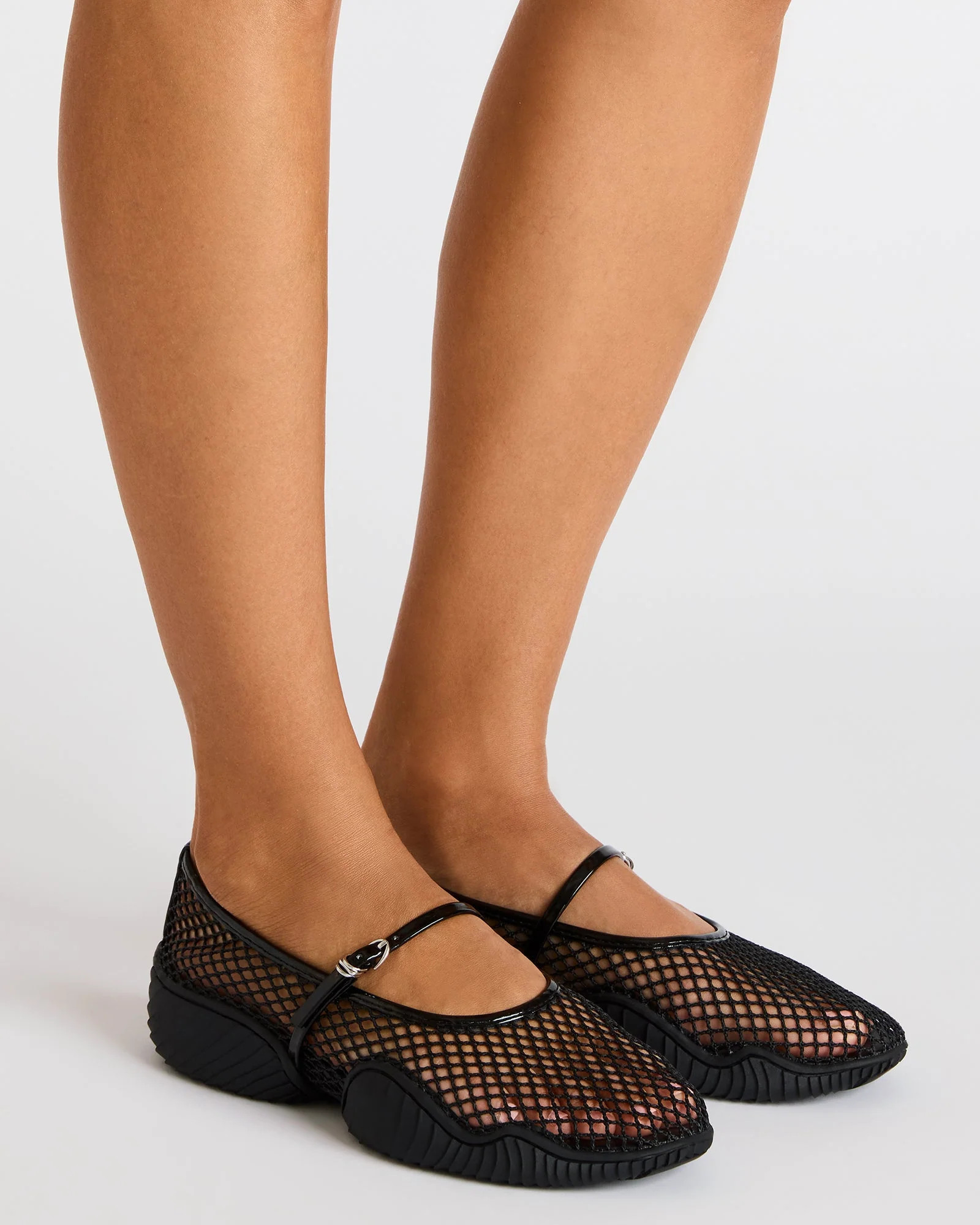 VICKEE Black Mesh Mary Jane Buckle Chunky Sole Women's Ballet Sneaker | Steve Madden (US)