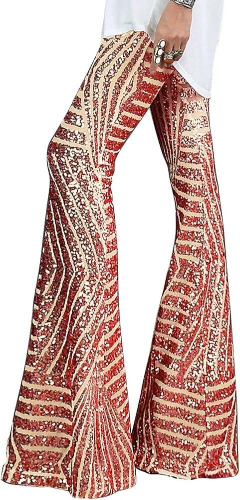 BLENCOT Bell Bottoms for Women High Waisted Wide Leg Palazzo Pants Bling Sequin Flared Trousers | Amazon (US)