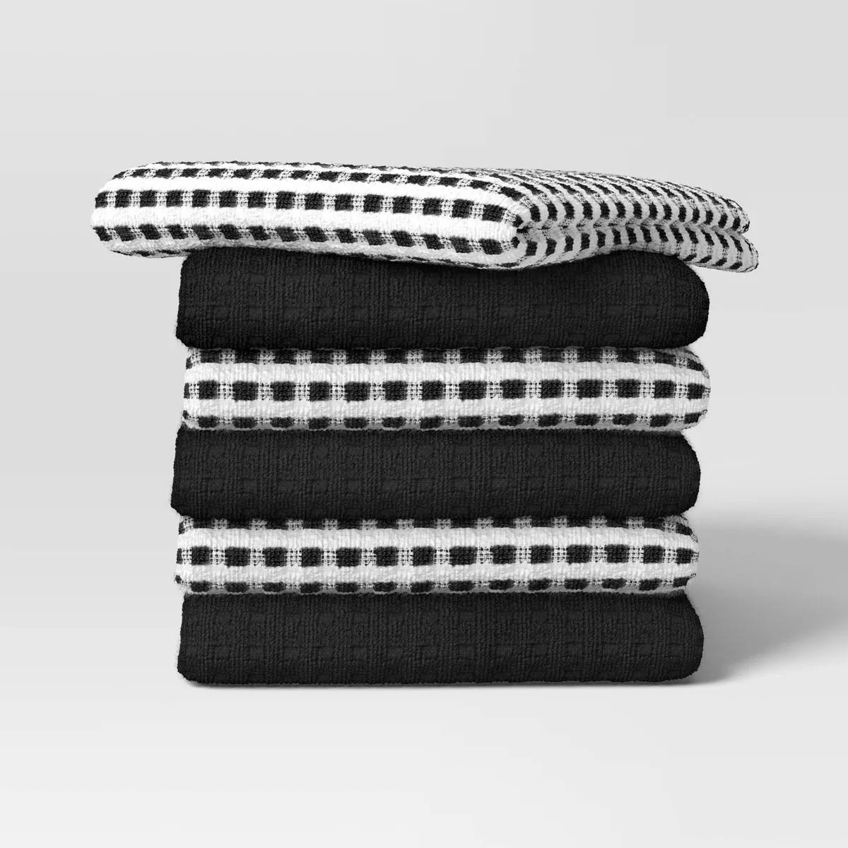 6pc Terry Kitchen Towels Black - Room Essentials™: Gingham Check, Cotton, Machine Wash, Dobby, ... | Target
