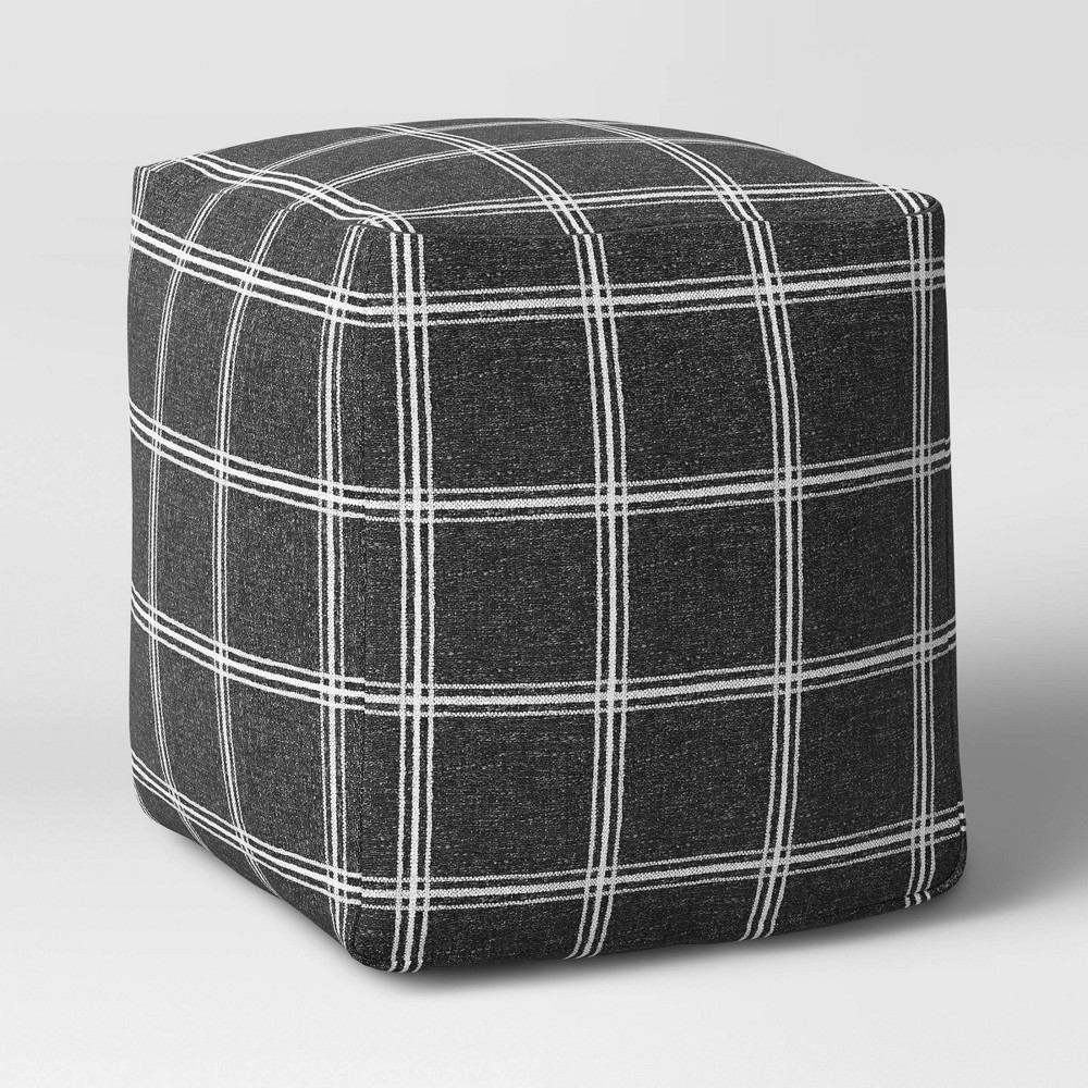 Plaid Square Pouf Black/White - Threshold | Target