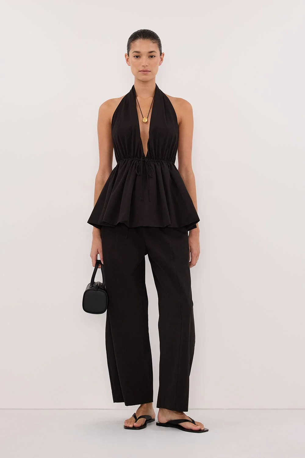 SCOUT BLACK COTTON BARREL LEG PANT | DISSH