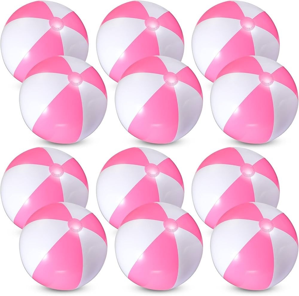 12 Pcs 16'' Pink and White Beach Ball PVC Inflatable Ball Bulk Blow up Pool Balls for Swimming Po... | Amazon (US)