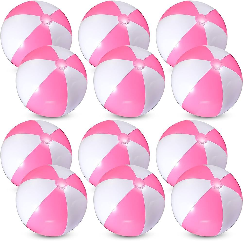 12 Pcs 16'' Pink and White Beach Ball PVC Inflatable Ball Bulk Blow up Pool Balls for Swimming Po... | Amazon (US)
