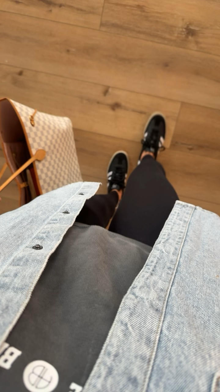 Today’s mom on the go look: this oversized denim shaket is perfect paired with leggings 👏🏻

I sized up to a medium for an oversized fit to layer 

#LTKVideo #LTKstyletip #LTKover40