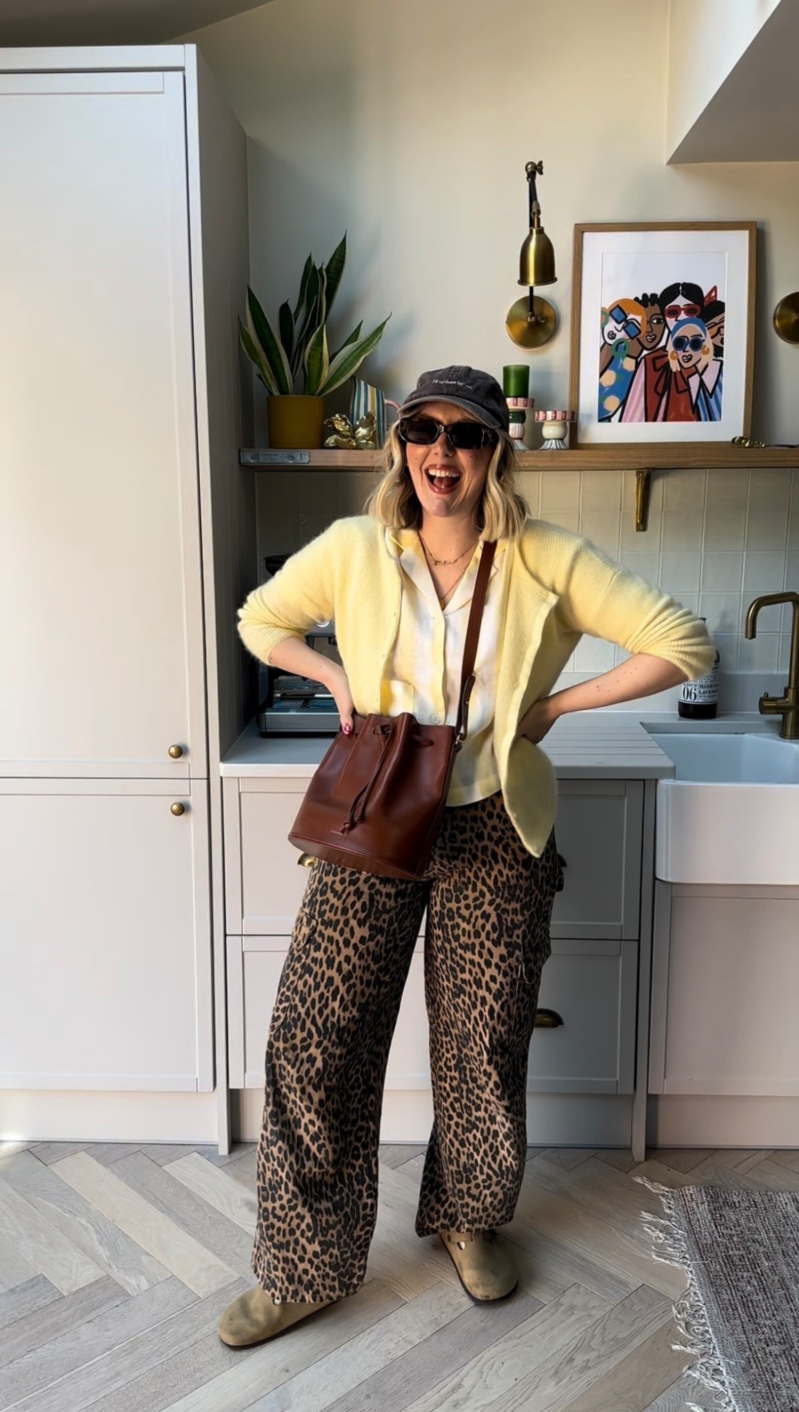 Yellow for spring, is the best colour to bring joy to an outfit.
Birkenstock Boston clogs
Damson Madder leopard print jeans 
Beyond Nine pj top
Sezane gaspard knit
Sezane bag
H&M cap

#LTKuk #LTKmidsize #LTKspring