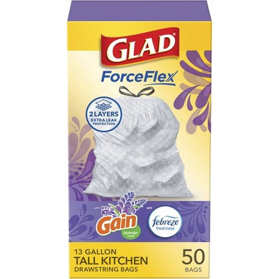 Glad ForceFlex Tall Kitchen Drawstring Trash Bags - Gain Lavender with Febreze Freshness - 13gal | Target