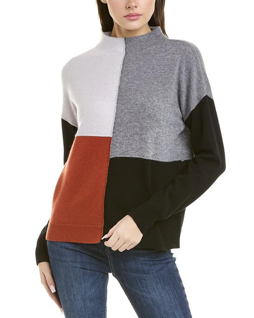 InCashmere Funnel Neck Colorblocked Sweater | Shop Premium Outlets