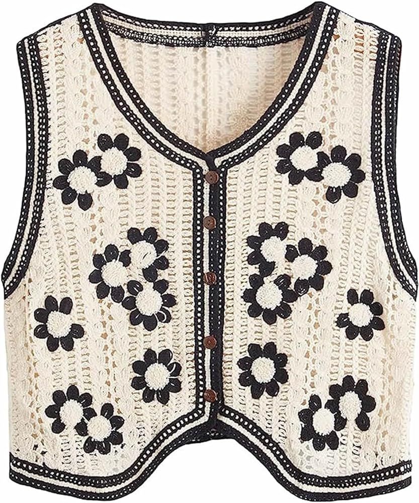 Anzber Women's knitted vest sleeveless V-neck cardigan button printed short vest | Amazon (US)