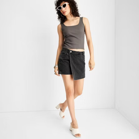 Women's Asymmetrical Denim Mini Skort - Future Collective™ with Alani Noelle Dark Wash | Target