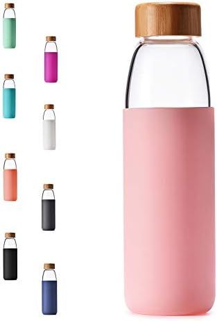 VEEGOAL 25oz, 18oz Borosilicate Glass Water Bottles with Bamboo Lid, BPA-Free Non-Slip Silicone Slee | Amazon (US)