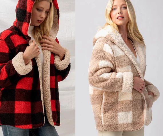 S ~ XL Oversized Super Soft Sherpa Reversible Hoodie Jacket Top Perfect for Fall Winter Warm - Hi... | Etsy (US)