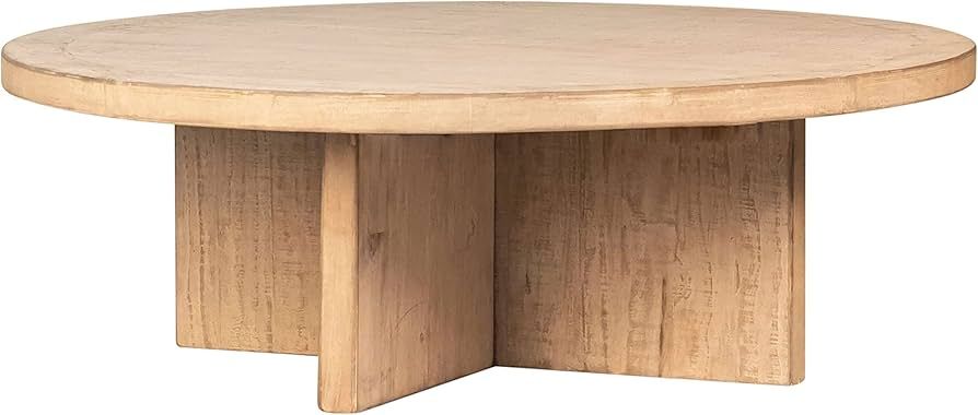 48-inch Diameter Round Reclaimed Pine White Wash Coffee Table with Cross Base Brown Wood | Amazon (US)