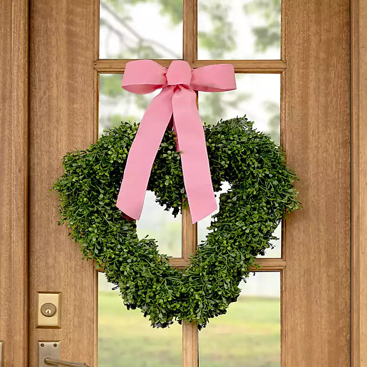 New! Pink Bow Heart Shaped Boxwood Wreath | Kirklands