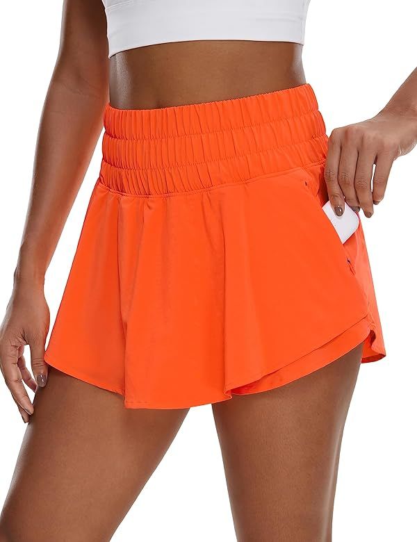 CRZ YOGA Women's High Waisted Flowy Athletic Shorts Ruffle Skirt Wrap Front Liner Workout Running Sh | Amazon (US)