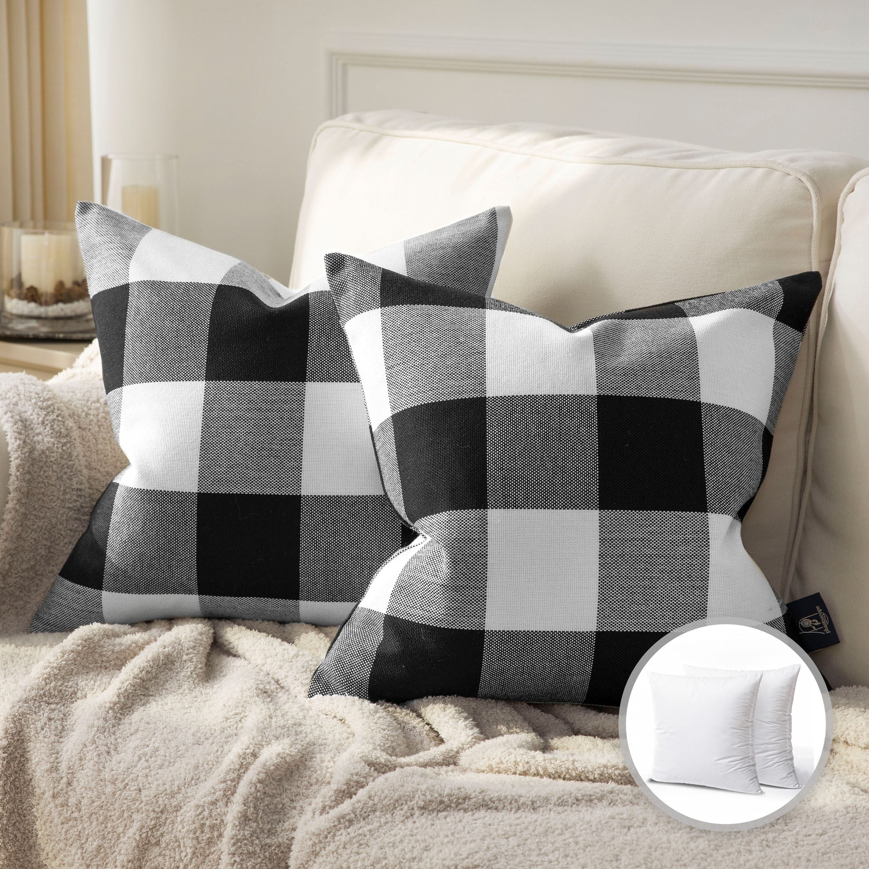 Phantoscope Buffalo Checker Plaids Series Cushion Decorative Throw Pillow, 18" x 18", Black/White... | Walmart (US)