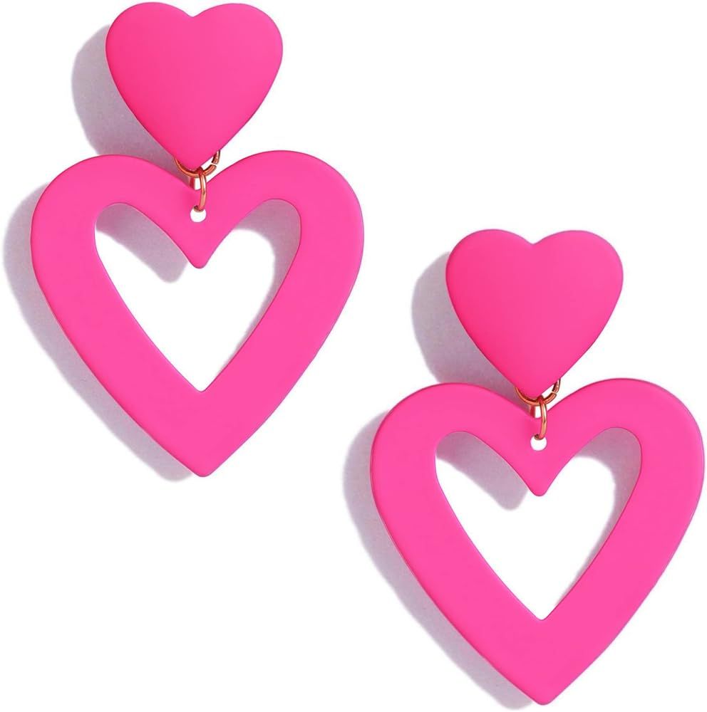 PopTopping Double Heart Earrings Dangling Heart Drop Earrings For Women Love Heart Dangle Earring... | Amazon (US)